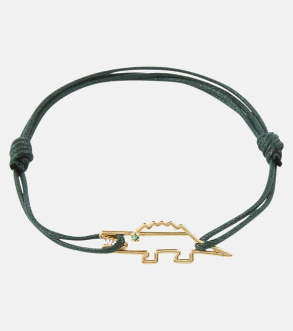 Aliita Crocodile 9kt yellow gold cord bracelet with emerald