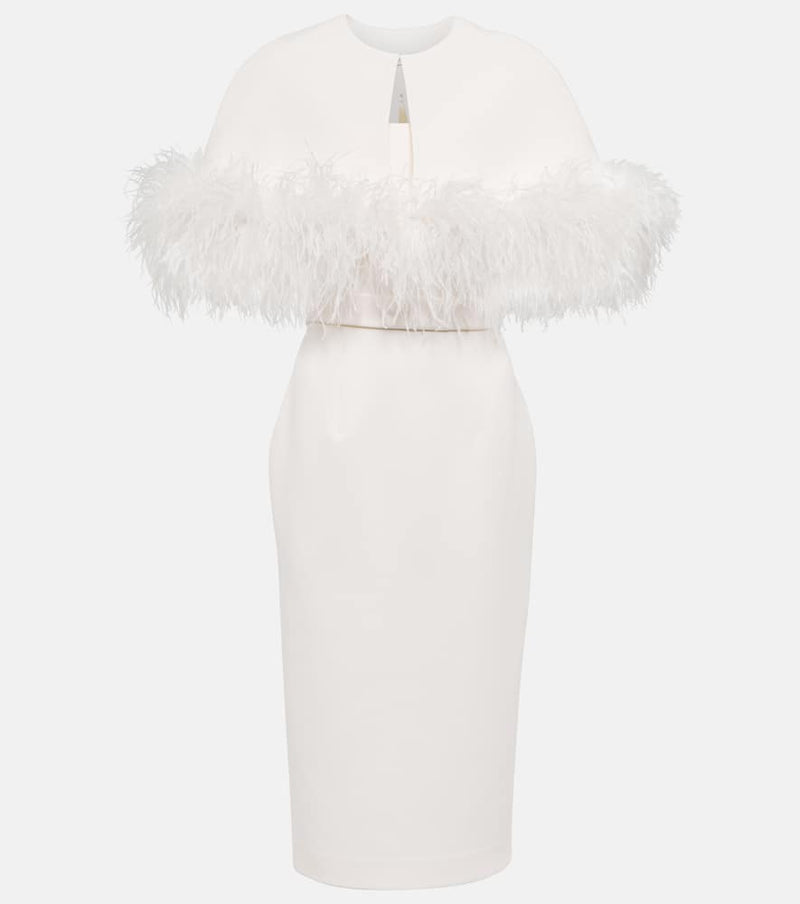 Safiyaa Bridal feather-trimmed crêpe midi dress