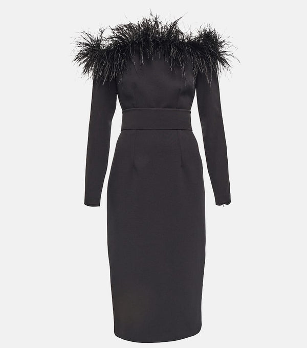 Safiyaa Feather-trimmed midi dress