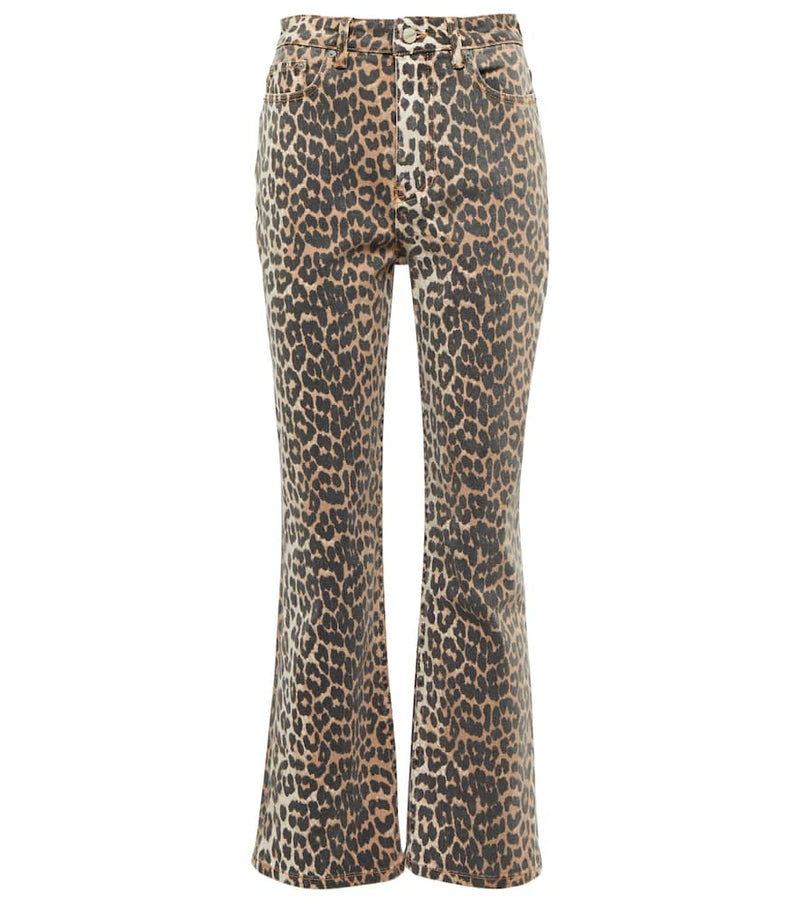 Ganni Leopard-print high-rise flared jeans