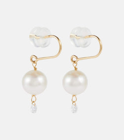 Persée 18kt gold pearl drop earrings with diamond