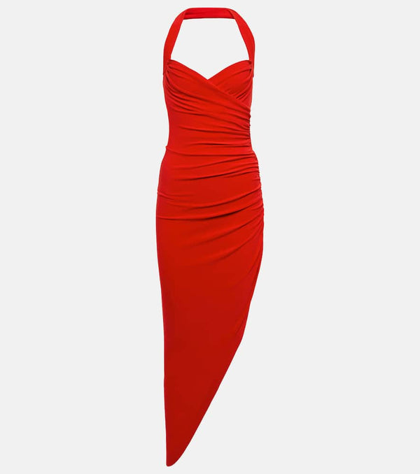 Norma Kamali Cayla halterneck ruched midi dress