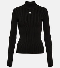 Courrèges Logo ribbed-knit turtleneck sweater