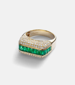 Rainbow K Empress 18kt gold ring with emeralds and diamonds