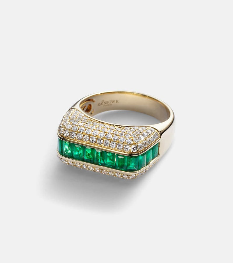 Rainbow K Empress 18kt gold ring with emeralds and diamonds