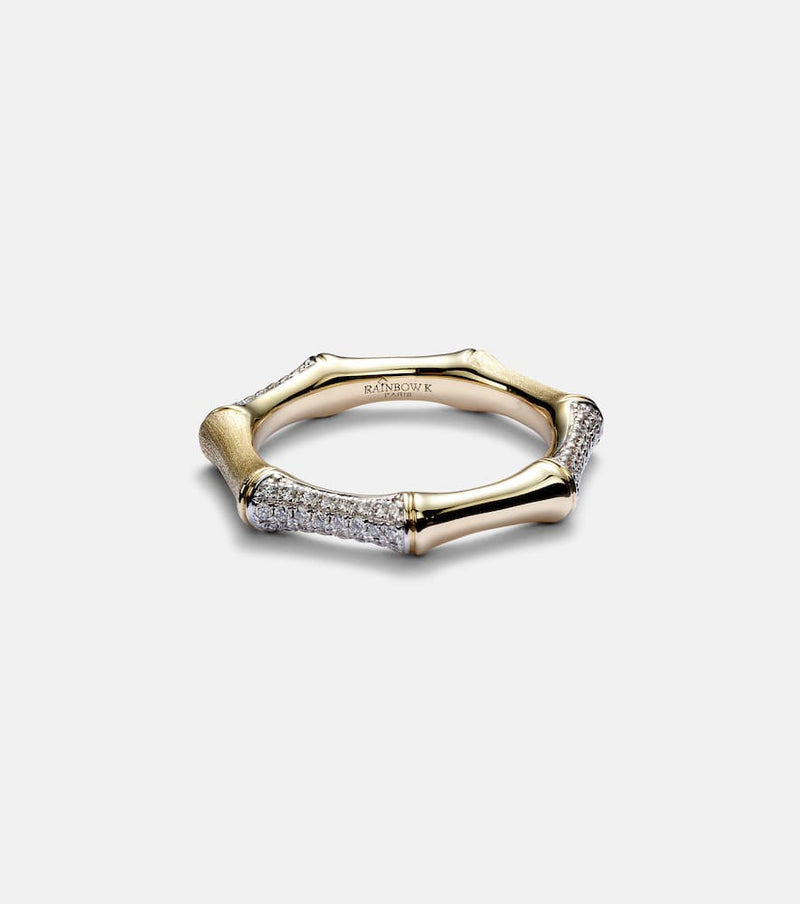 Rainbow K Bamboo 14kt gold ring with diamonds