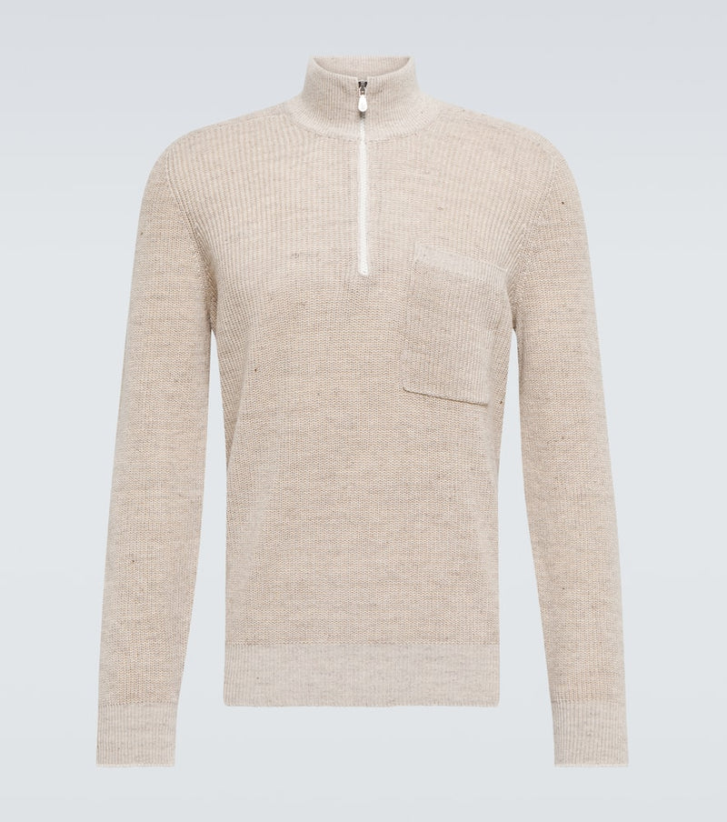 Brunello Cucinelli Cotton and linen half-zip sweater