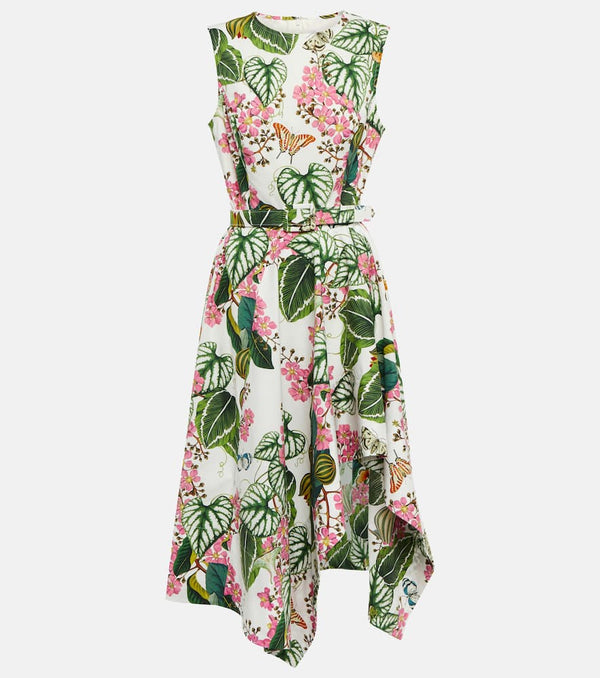 Oscar de la Renta Floral asymmetric cotton-blend midi dress