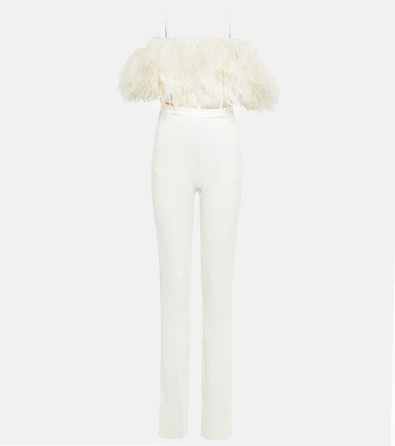 David Koma Feather-trimmed cady jumpsuit