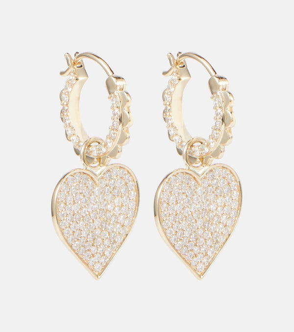 Sydney Evan 14kt gold scalloped heart charm hoop earrings with diamonds