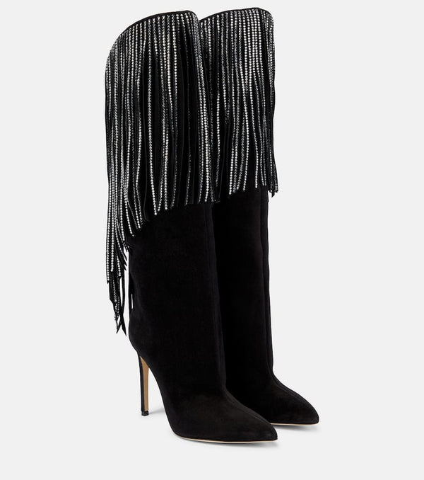 Paris Texas Fringed embellished suede knee-high boots