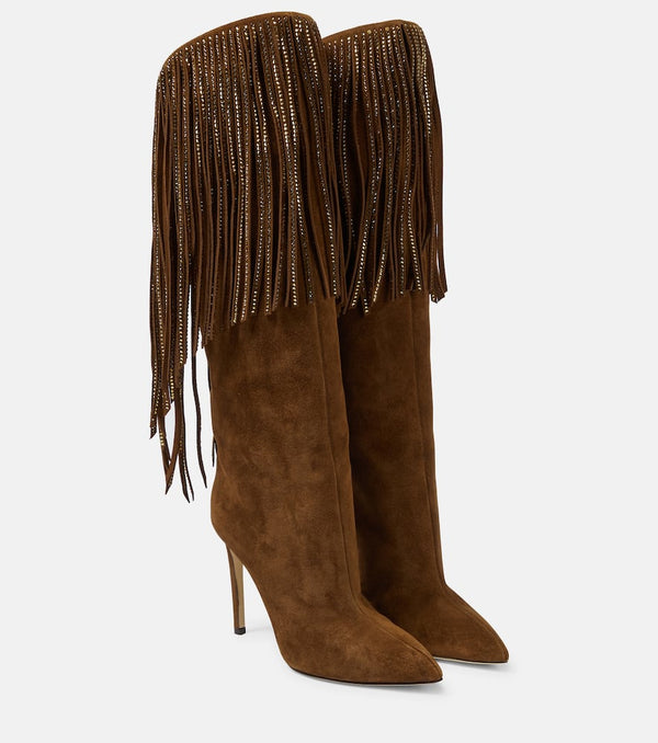 Paris Texas Fringed embellished suede knee-high boots