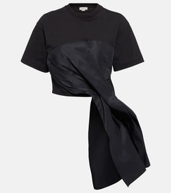 Alexander McQueen Hybrid Drape asymmetric cotton and faille T-shirt