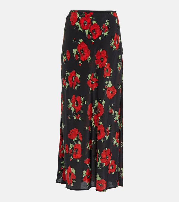 Rixo Kelly floral silk slip midi skirt