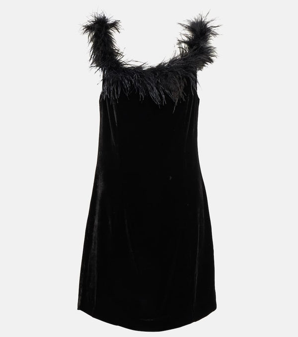 Rixo Lena feather-trimmed velvet minidress