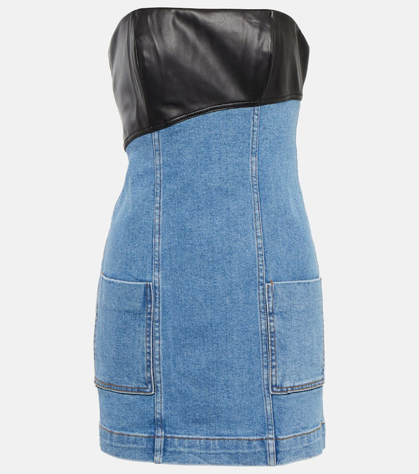 Staud Denim and faux leather minidress