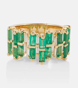 Suzanne Kalan 18kt gold ring with diamonds and emeralds