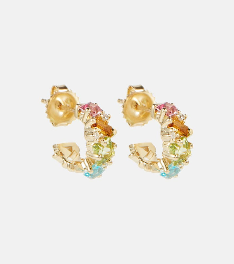 Suzanne Kalan 14kt gold Mini hoop earrings with gemstones and diamonds