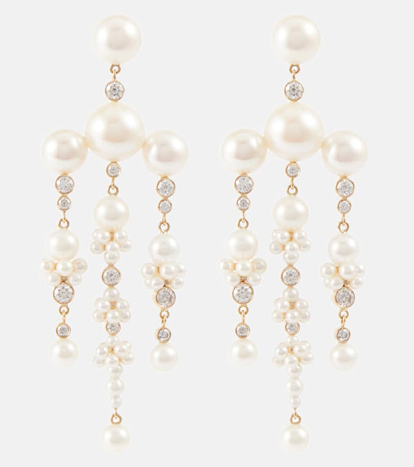 Sophie Bille Brahe Jardin de Rêve 14kt gold earrings with diamonds and pearls