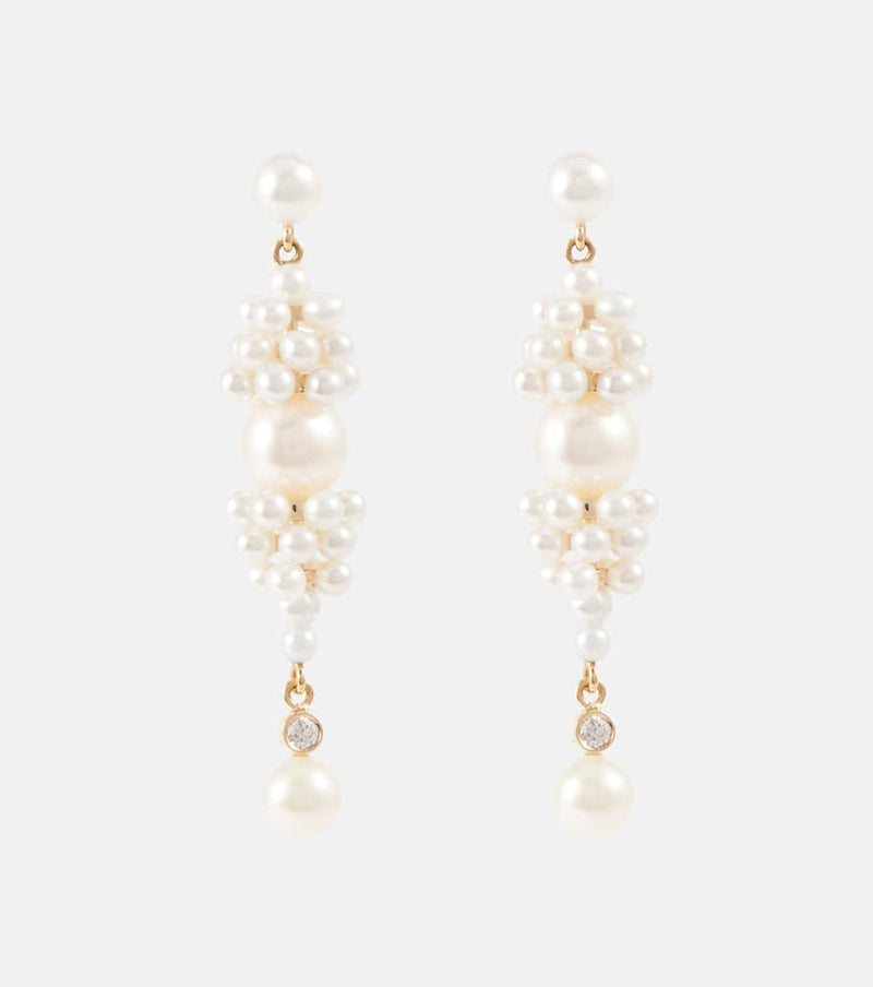 Sophie Bille Brahe Rêve de Diamant 14kt gold earrings with diamonds and pearls