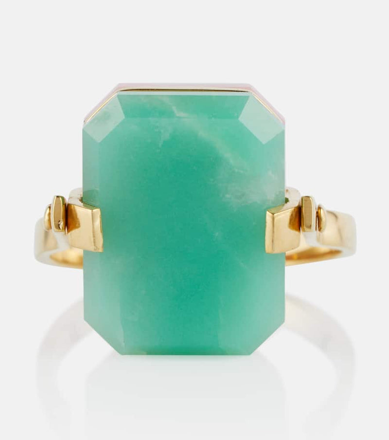 Aliita Deco Sandwich 9kt yellow gold ring with opal and chrysoprase