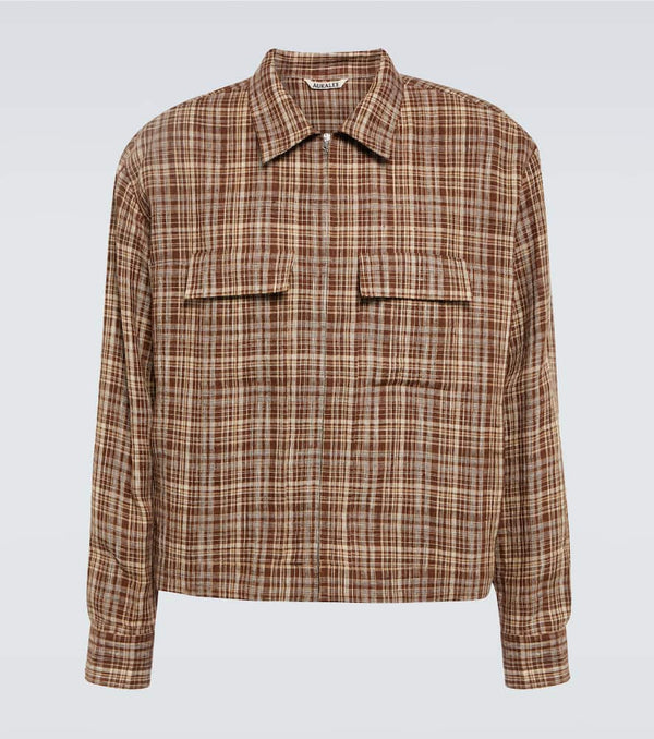 Auralee Checked linen and silk blouson jacket