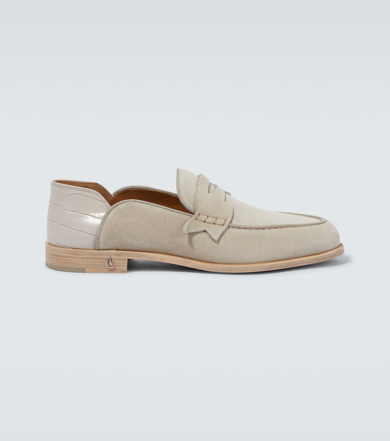 Christian Louboutin Penny No Back Suede And Croc-Effect Loafers Neutrals