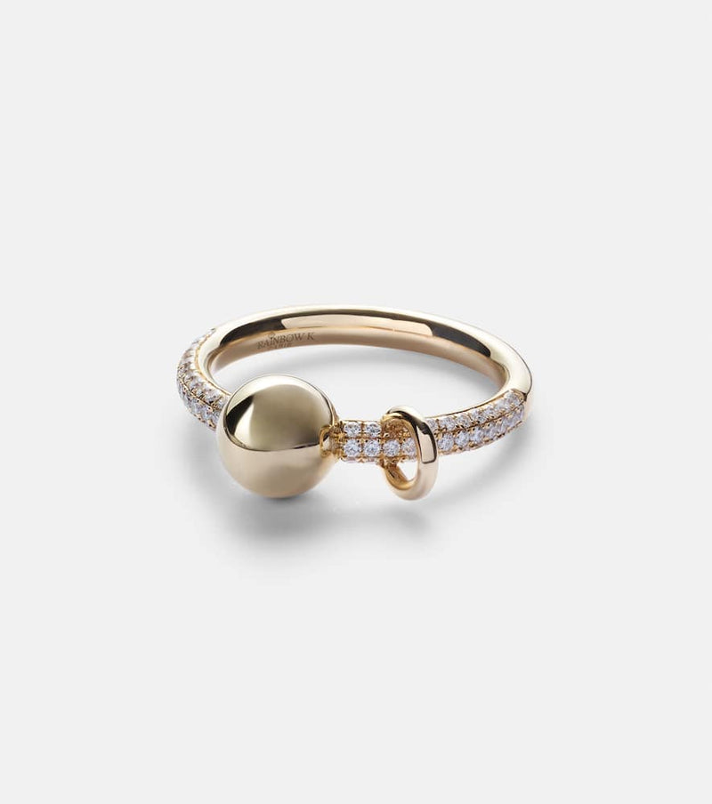 Rainbow K Piercing 14kt gold ring with diamonds