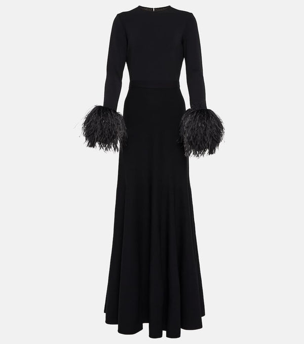 Elie Saab Feather-trimmed maxi dress