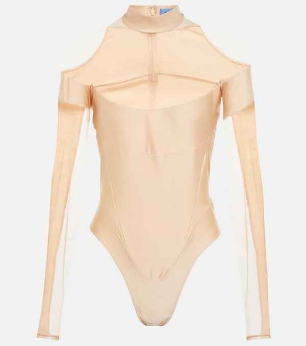 Mugler Mesh-paneled mockneck bodysuit