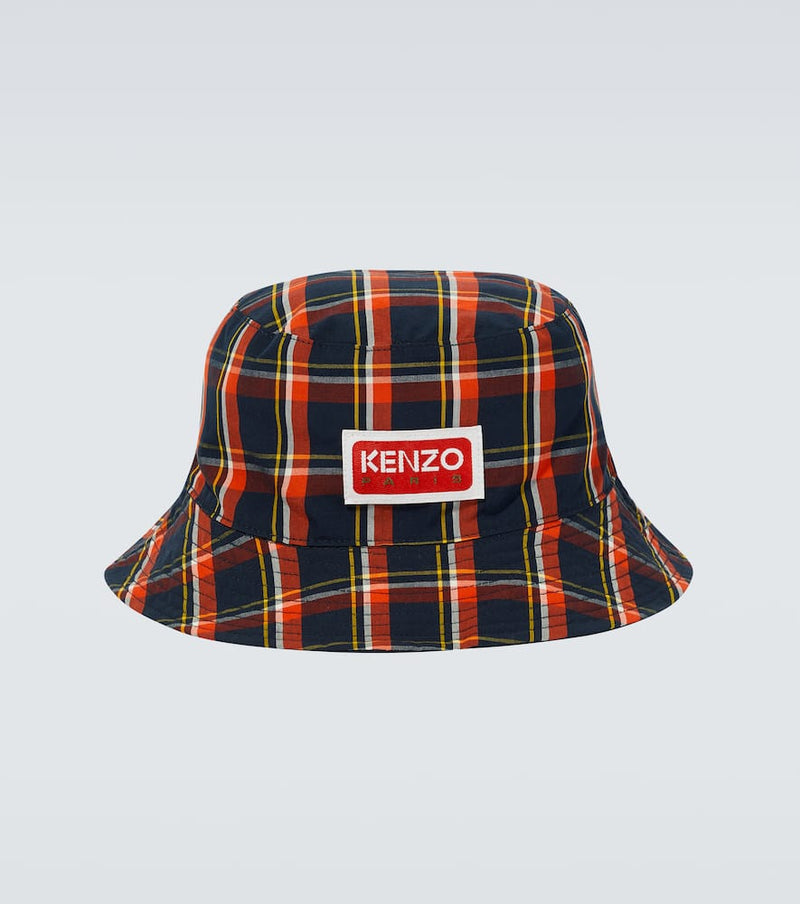 Kenzo Logo checked cotton bucket hat