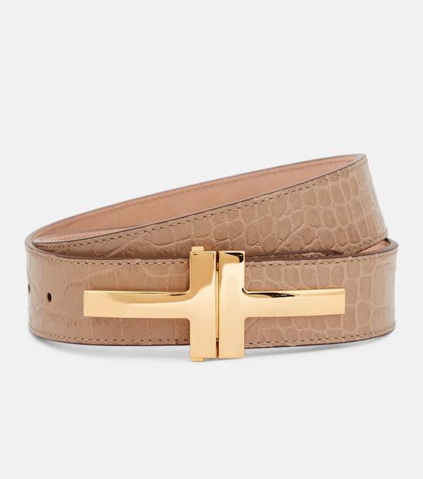 Tom Ford Double T croc-effect leather belt