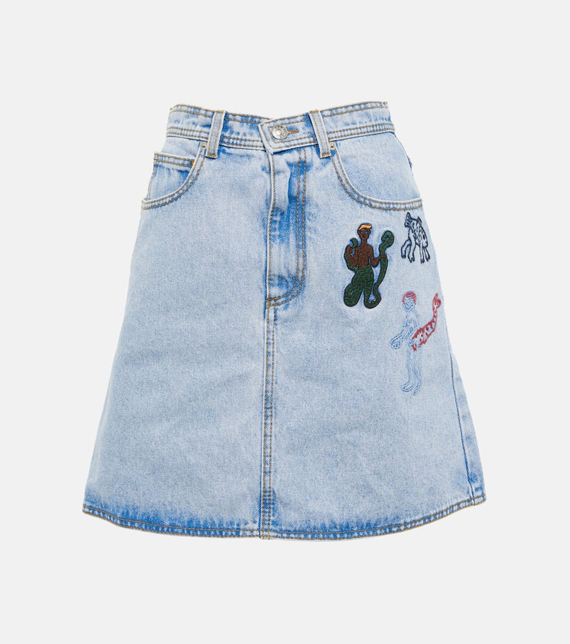 Marni Embroidered high-rise denim miniskirt