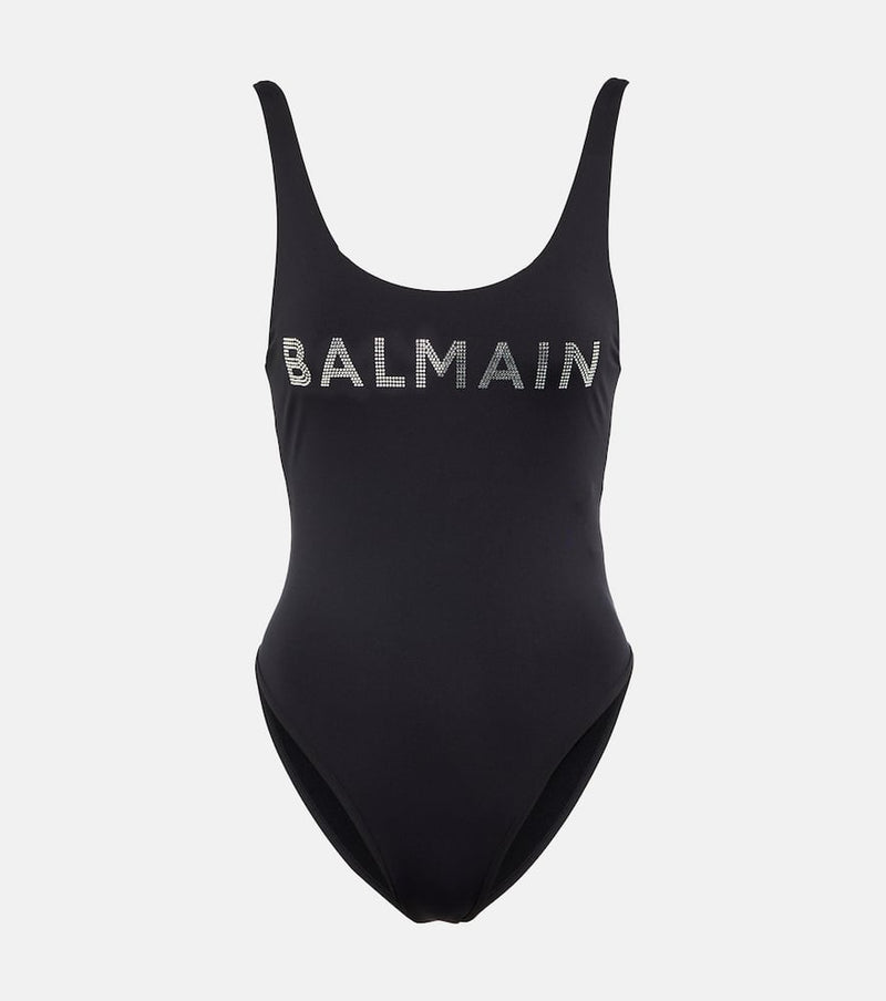 Balmain Logo crystal embellished swimsuit