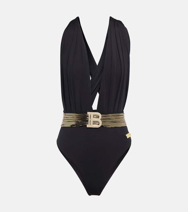 Balmain Embellished draped swimsuit