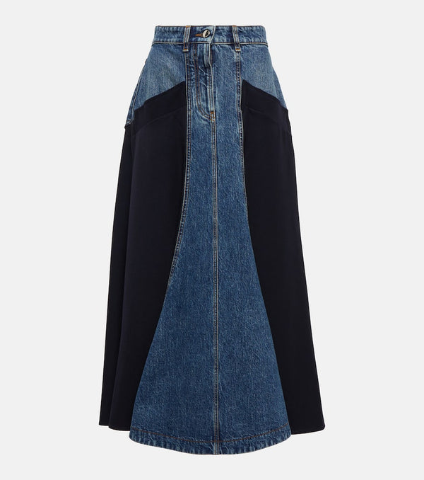 Chloé Denim and wool gabardine midi skirt