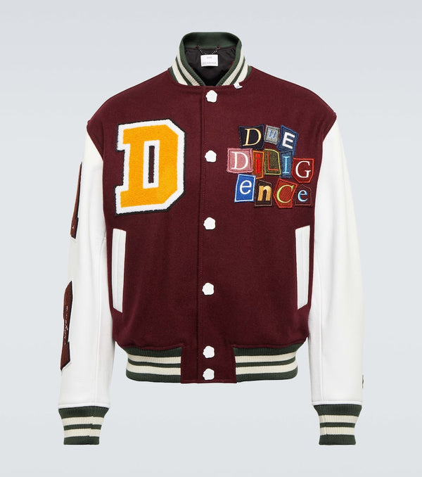 Due Diligence Leather-trimmed wool varsity jacket