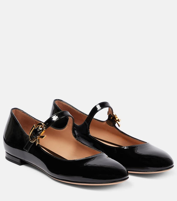 Gianvito Rossi Mary Ribbon patent leather ballet flats