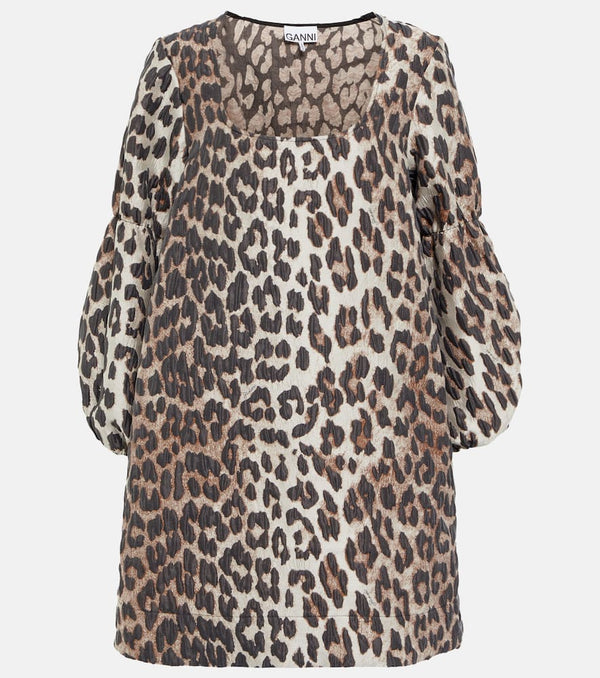 Ganni Jacquard leopard-print minidress