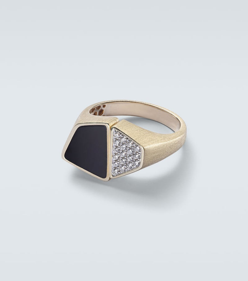 Rainbow K Esteve 9kt gold ring with onyx and diamonds