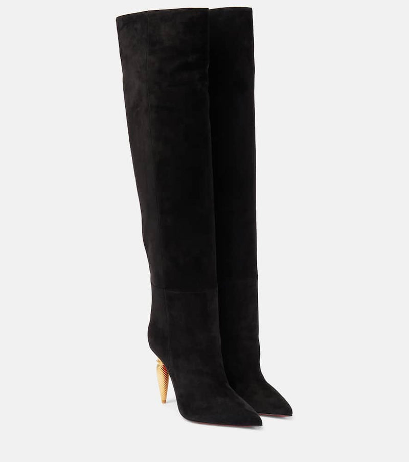 Christian Louboutin Lipbotta 100 Suede Knee-High Boots Black