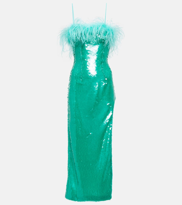 Giuseppe di Morabito Feather-trimmed sequined midi dress