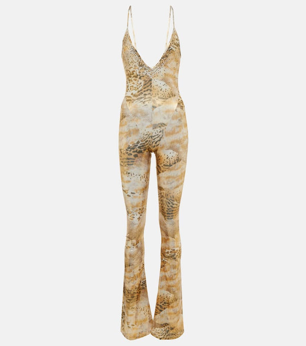 Alessandra Rich Embellished printed flared jumpsuit