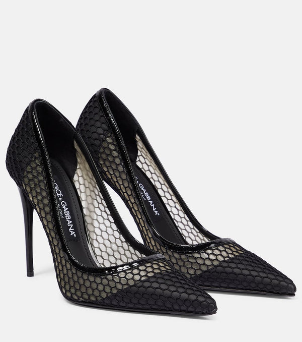 Dolce & Gabbana Mesh-trimmed leather pumps