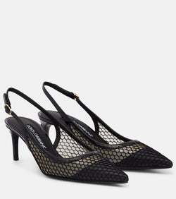 Dolce & Gabbana Mesh-trimmed leather slingback pumps