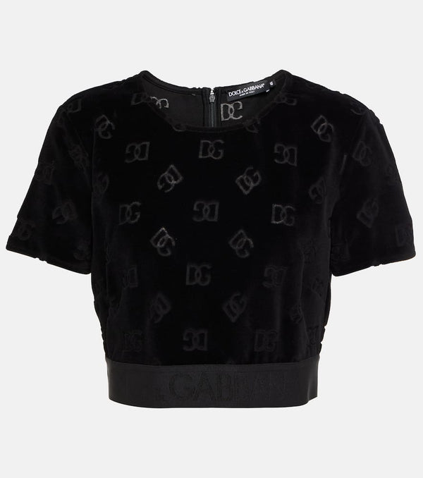 Dolce & Gabbana Logo cotton velvet crop top