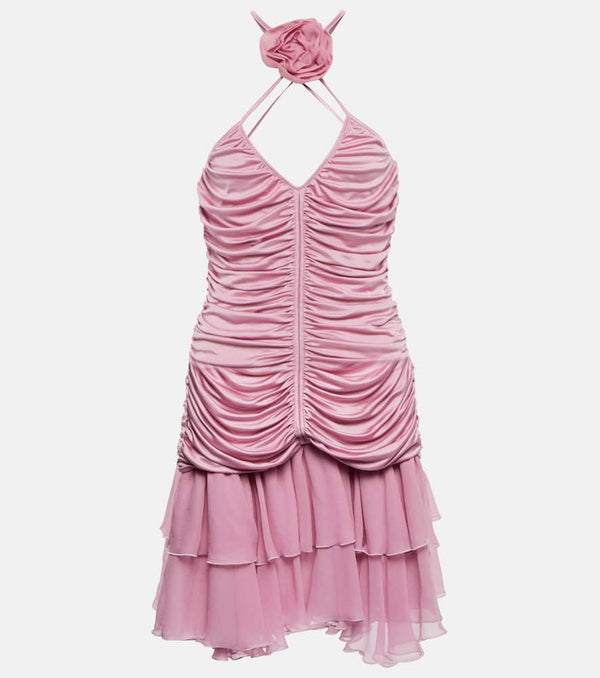 Blumarine Rose ruched halterneck jersey minidress