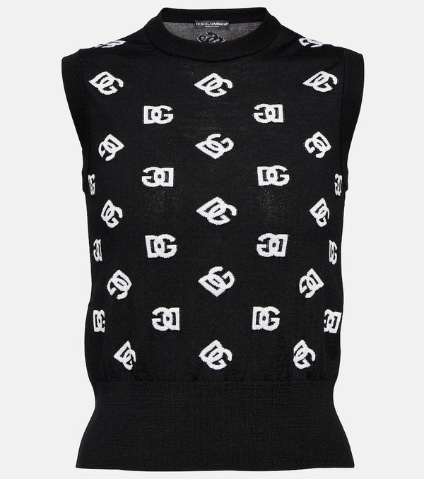 Dolce & Gabbana Logo intarsia wool and silk top