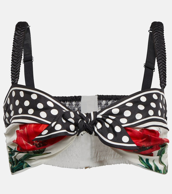 Dolce & Gabbana Printed tie-front silk bralette