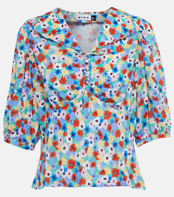 Rixo Warner floral tie-neck blouse